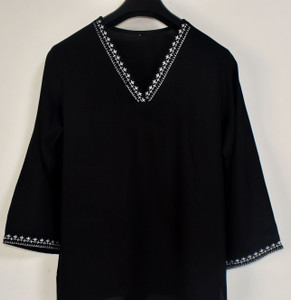 WEWOMA Casual Embroidered Women Black Top