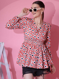 Sheetal Associates Casual Floral Print Women Pink Top