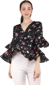 Emeros Casual Half Sleeve Printed Women Multicolor, White, Black Top
