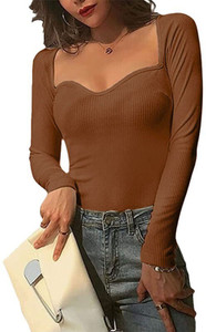 ग्लेयर & ब्लेयर महिलाओं के लिए कैजुअल सॉलिड भूरा टॉप