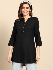 Angarkha Casual Solid Women Black Top