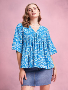SHRISTHVAN Casual Printed Women Blue Top