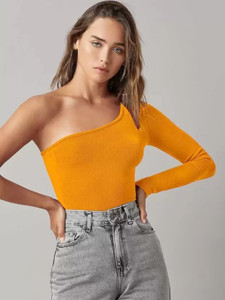 Whitewhale Casual Solid Women Yellow Top
