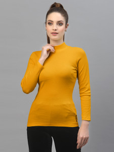 FBAR Casual Solid Women Gold Top