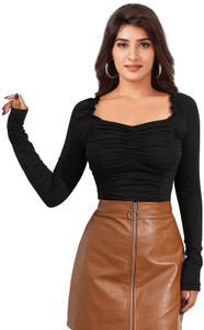 london belly Casual Solid Women Black Top