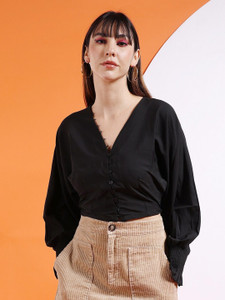 Freehand Casual Solid Women Black Top