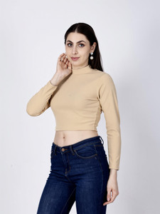 Fasska Casual Solid Women Beige Top