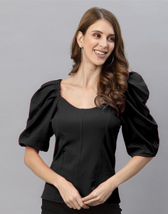 Selvia Casual Self Design Women Black Top