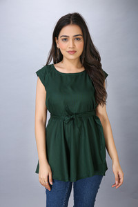 New Age Creation Casual Solid Women Dark Green Top