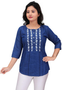 anmol fashion Casual Embroidered Women Blue Top