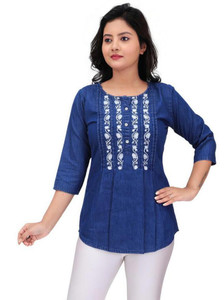 anmol fashion Casual Embroidered Women Blue Top