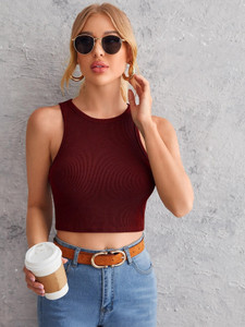 PRIME LOVE Casual Solid Women Maroon Top