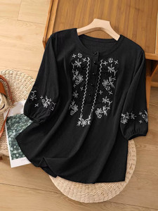 NetureClothing Casual Embroidered Women Black Top