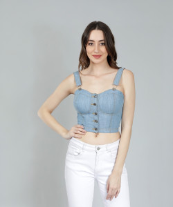 NUEVOSDAMAS Casual Washed Women Light Blue Top
