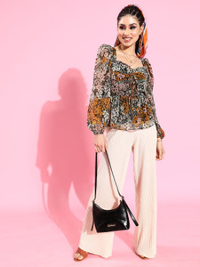 ATHENA Casual Printed Women Black Top