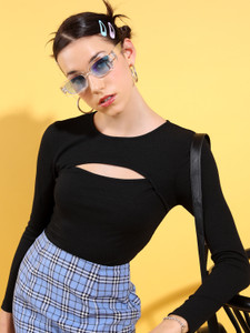 Tokyo Talkies Casual Solid Women Black Top