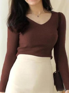 RIYADHFASHION Casual Self Design Women Brown Top