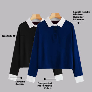 FARBOT Casual Solid Women Black, Dark Blue Top