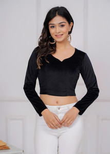 WOOFIN Party Solid Women Black Top