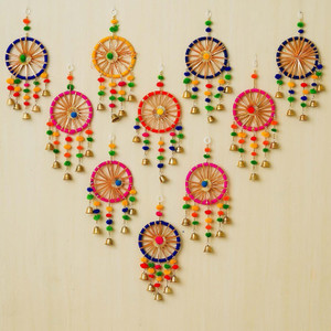 Garysee Handmade Wall Decor 10pcs Lotus Toran jhumki Hanging Colorful Pom Pom with Bell Toran