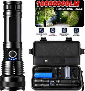 HYMASA Premium Zoomable Rechargeable LED Metal Torch with Powerful Focus Beam Torch (Black, 18 cm, Rechargeable) - Image 1