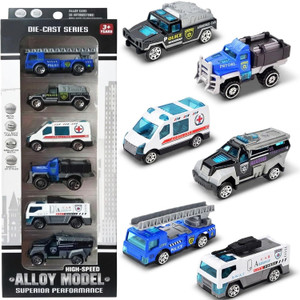 Learn With Fun 6 Pcs Die Cast Metal Unbreakable Push and Go Police Racing Car Set Toys for Kids