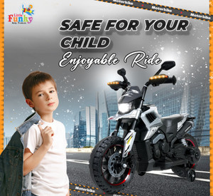 Little Funky Battery Operated Rechargeable Sport Bike with Durable Gripped Wheels & Pedal Accelerator Ride On Tricycle