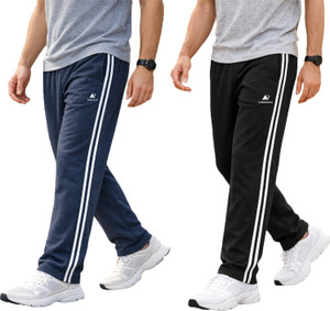 Diwazzo Solid Men Light Blue, Black Track Pants
