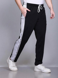 HVBK Striped Men Black Track Pants