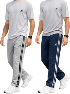 Diwazzo Striped Men Silver, Dark Blue Track Pants Pack of 2 - Image 6