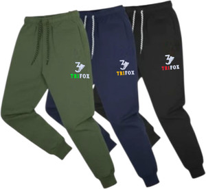 ट्राइफॉक्स पुरुषों के लिए प्रिंटेड ऑलिव, गहरा नीला, काला ट्रैक पैंट