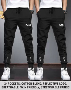 कोनवे पुरुषों के लिए प्रिंटेड काला, काला ट्रैक पैंट