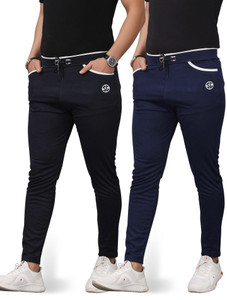 SilkGrid Solid Men Dark Blue, Black Track Pants