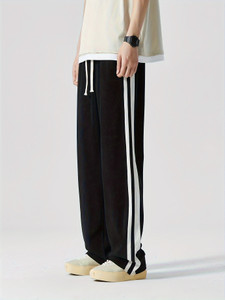 Paralians Striped Men Black Track Pants