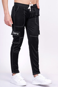 linaria Solid Men Black Track Pants