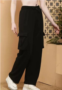 HR Collection Solid Women Black Track Pants