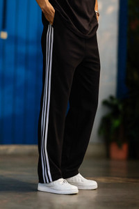 QABIRA Striped Men Black Track Pants