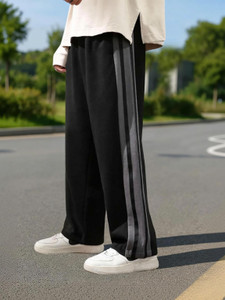 CULISH Striped Men Black Track Pants