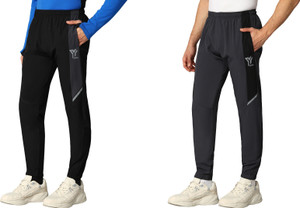 YUNEK Solid Men Black, Grey Track Pants