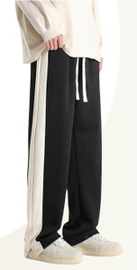 COMBRAIDED Self Design Men Black, White Track Pants