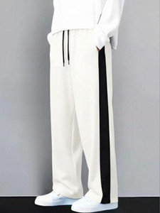 STITCHCOUNTER Solid Men White Track Pants