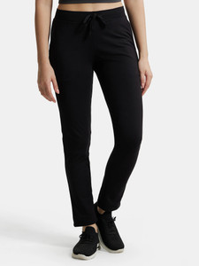 JOCKEY 1301 Super Combed Cotton Elastane Stretch Solid Women Black Track Pants