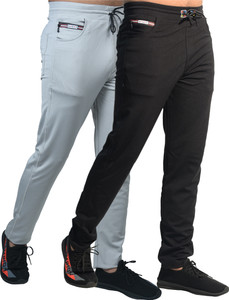 KHOZI Solid Men Black, White Track Pants