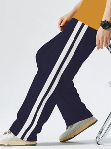 KAJARU Striped Men Dark Blue Track Pants