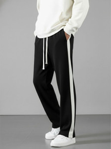 INDICLUB Colorblock Men Black, White Track Pants