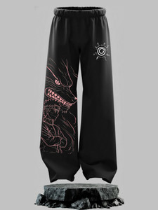 Wayup Graphic Print Men Black Track Pants
