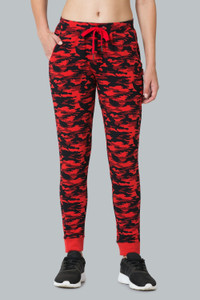 VAN HEUSEN Athleisure 4 Way Stretch And Functional Pocket Printed Women Red Track Pants