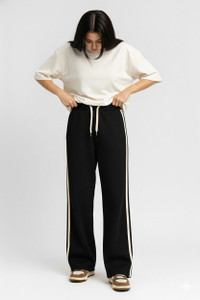 KEESUN Striped Women Black, Beige Track Pants