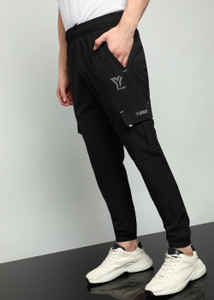 YUNEK Solid Men Black Track Pants