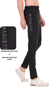 MR MAGISTER SPORTS Solid, Printed, Geometric Print Men Black Track Pants